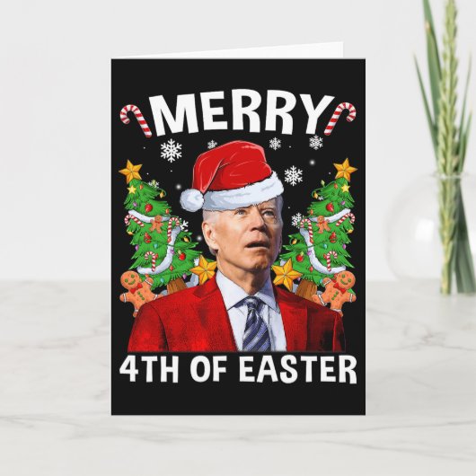 Plezierige Joe Biden Kerst Santa Hoed Prettig 4de Kaart (Voorkant)