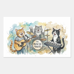 Plezierige Kat Band Muziek Piano Drums Toetsenbord Rechthoekige Sticker
