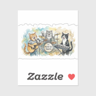 Plezierige Kat Band Muziek Piano Drums Toetsenbord Sticker