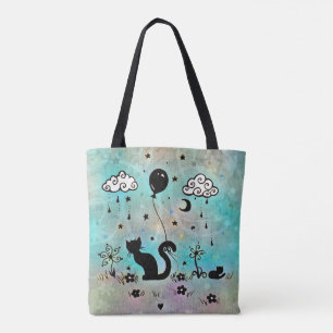 Plezierige kat krabbelkunst katten silhouet tote bag