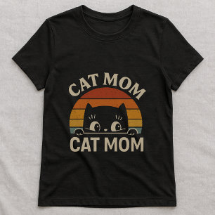 Plezierige kattenmoeder T-shirt; Kijkende kat retr T-shirt