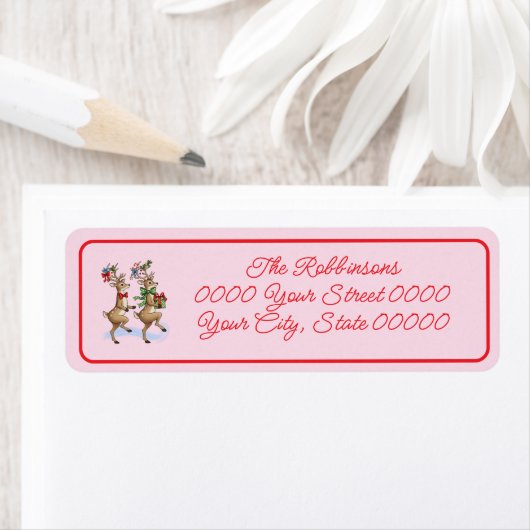 Plezierige Kerst Reindeers Retouradres Label (Insitu)
