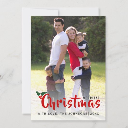 Plezierige kerstfeestbes met eenvoudige fotokaart kaart (Voorkant)