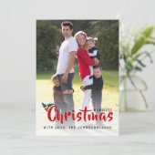 Plezierige kerstfeestbes met eenvoudige fotokaart kaart (Staand voorkant)