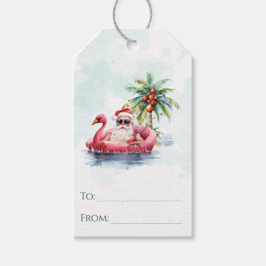 Plezierige Kerstman op het strand Kerstmis Cadeaulabel (Voorkant)