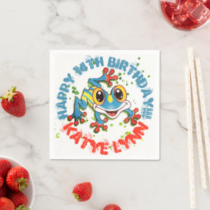 Plezierige kikker gepersonaliseerd feest kleurrijk servet