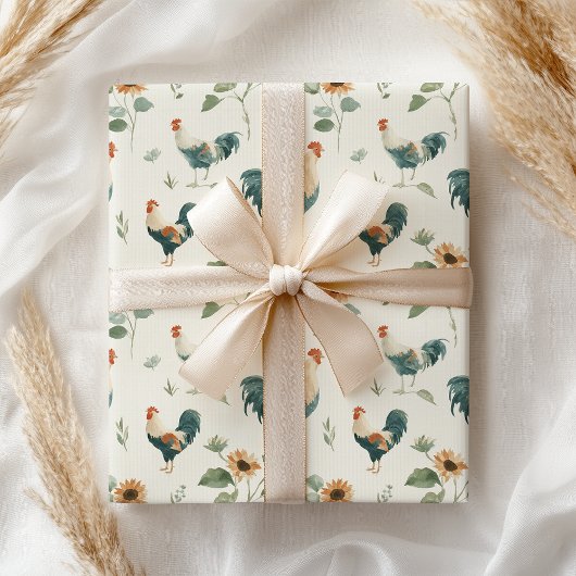 Plezierige Kip Haan Zonnebloem Cadeaupapier