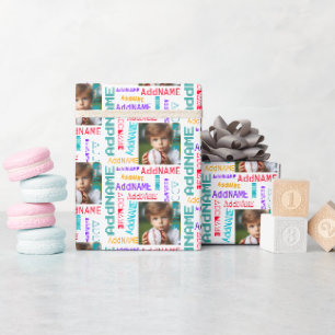 Plezierige Kleurrijke Foto en 7 Letter Kindernaam Cadeaupapier