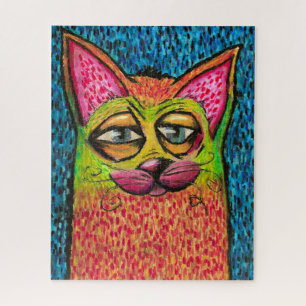 Plezierige Kleurrijke Kat in Olie Schilderij Legpuzzel