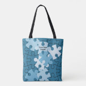Plezierige legpuzzel aangepaste naam & motto blauw tote bag (Achterkant)