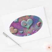 Plezierige Meerkleurige Metalen Hartjes Kunst Ovale Sticker (Envelop)