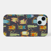 Plezierige Monsters Patroon iPhone 15 Case (Achterkant horizontaal)