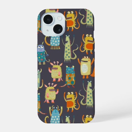 Plezierige Monsters Patroon iPhone 15 Case (Achterkant)