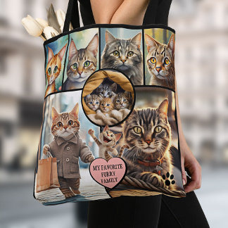 Plezierige multi-foto collage kattenliefhebber tote bag