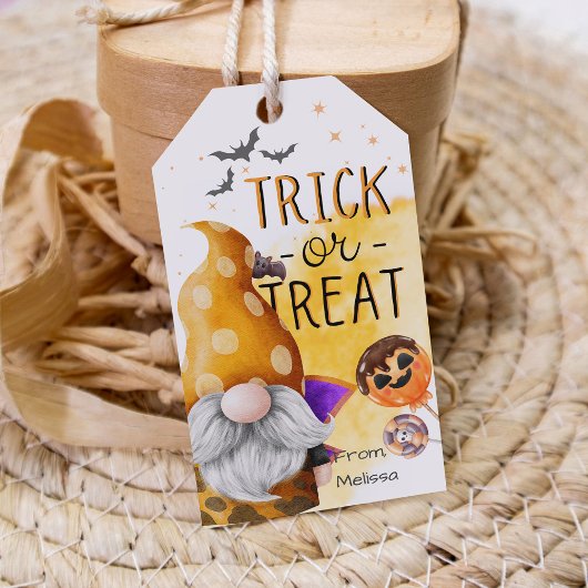 Plezierige oranje kabouter waterverf trick-or-trea cadeaulabel