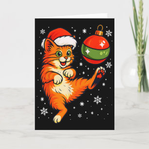 Plezierige Oranje Kat Humor Kerst Ornament Voetbal Kaart