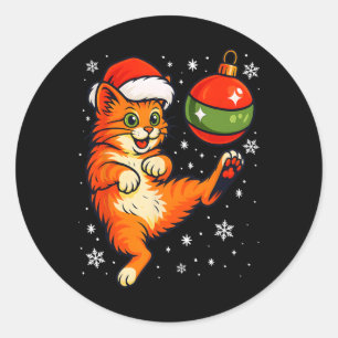 Plezierige Oranje Kat Humor Kerst Ornament Voetbal Ronde Sticker