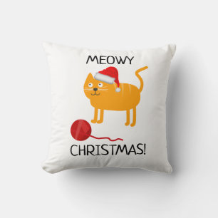 Plezierige Oranje Kat Meowy Kerst Kussen