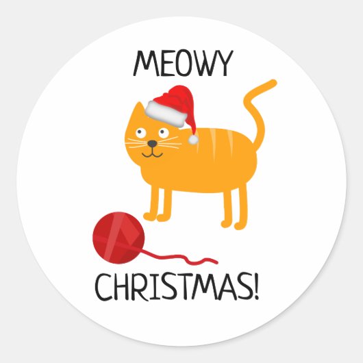 Plezierige Oranje Kat Meowy Kerst Sticker (Voorkant)
