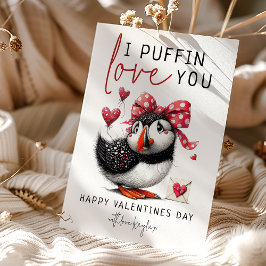 Plezierige Puffin Ik Hou van Jou Valentijnsdag Feestdagenkaart