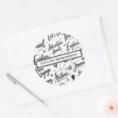 Plezierige Reissticker Avontuur Zwart & Wit Design Ronde Sticker (Envelop)