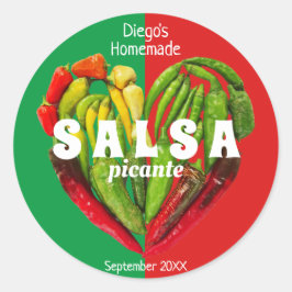 Plezierige rode groene hete chilipepers hart voeds ronde sticker