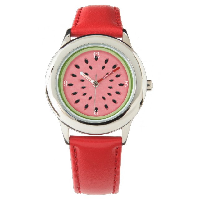 Plezierige Rode Groene Watermeloen Schijf Horloge (Voorkant)