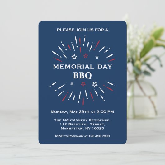Plezierige Rode Witte Blauwe Memorial Day BBQ-Vuur Kaart (Staand voorkant)