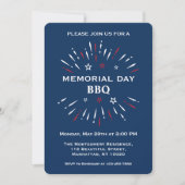 Plezierige Rode Witte Blauwe Memorial Day BBQ-Vuur Kaart (Voorkant)