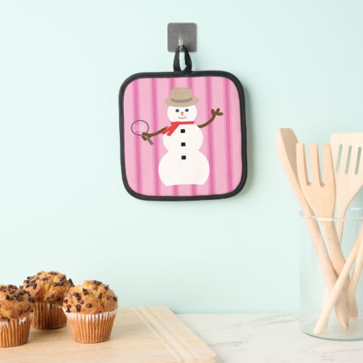 Plezierige Roze Sneeuwman Detective Pannenlap (Insitu(Ophanging))