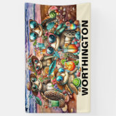 Plezierige Schildpadden Vergadering Spandoek (Verticaal)