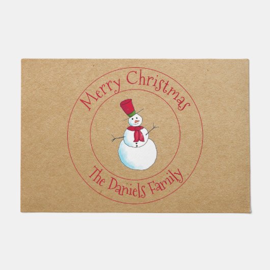 Plezierige Sneeuwman Monogram Deurmat (Voorkant)