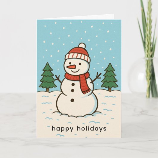 Plezierige Sneeuwman Schattige Kerstmis Kaart (Voorkant)