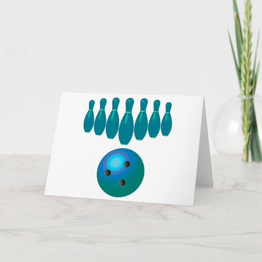 Plezierige sport met bowlingbal en -pinnen kaart