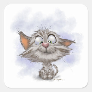 Plezierige tabby poes cartoon vierkante sticker
