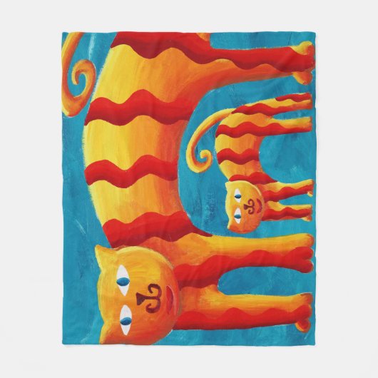 Plezierige trendy grillige gebogen kat en kitten fleece deken (Voorkant)