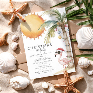 Plezierige Uitbundige Flamingo Kerst in Juli Feest Kaart