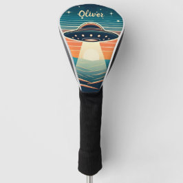 Plezierige vintage UFO bij zonsondergang Persoonli Golfheadcover