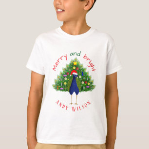 Plezierige vrolijke en heldere Kerstboom Pauw T-shirt