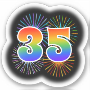 Plezierige Vuurwerk + Regenboog Patroon "35" Evene Sticker