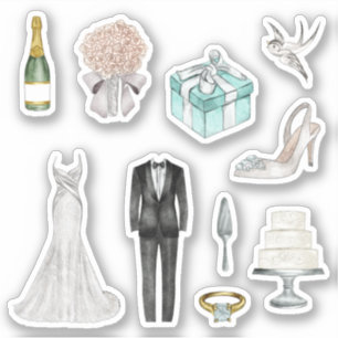 Plezierige Witte Bruid Bruidegom Huwelijksplanner Sticker