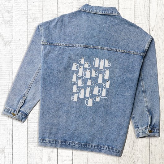Plezierige Witte Kittige Katten Denim Jacket