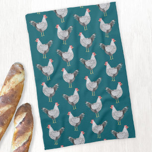 Plezierige Wyandotte Kip Hen Aquarel Turkoois Groe Theedoek