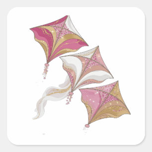 Plezierige Zilveren DRIE ROZE EN GOUDEN VLIEGERS C Vierkante Sticker