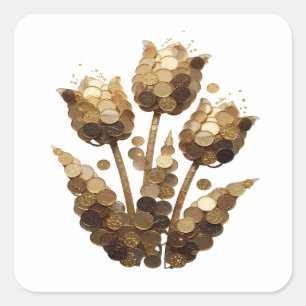 Plezierige Zilveren GOUDEN MUNT BLOEMEN Cadeau Sti Vierkante Sticker