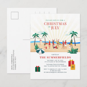 Plezierige zomerstrandfeest voor het hele gezin uitnodiging briefkaart