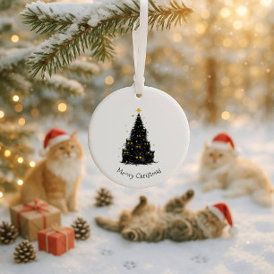 Plezierige Zwarte Kat Meowy Kerstboom Keramisch Ornament