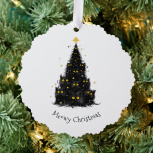 Plezierige Zwarte Kat Meowy Kerstboom Ornament Kaart
