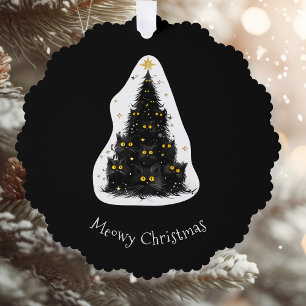Plezierige Zwarte Kat Meowy Kerstboom Ornament Kaart