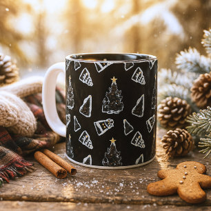 Plezierige Zwarte Kat Meowy Kerstboom Tweekleurige Koffiemok
